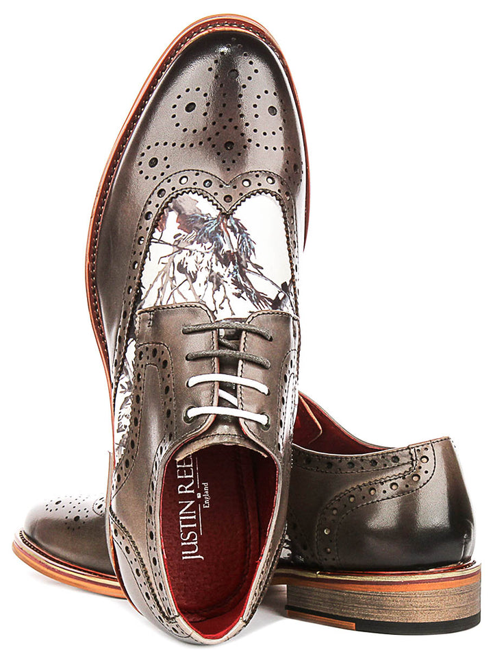 Wolf In Grey Wildlife Print Brogue Shoes