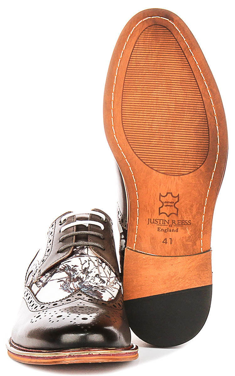 Wolf In Grey Wildlife Print Brogue Shoes