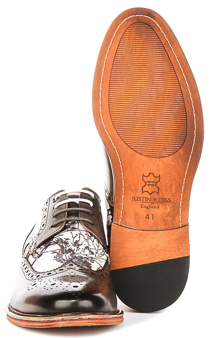 Wolf In Grey Wildlife Print Brogue Shoes