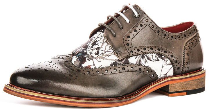 Wolf In Grey Wildlife Print Brogue Shoes