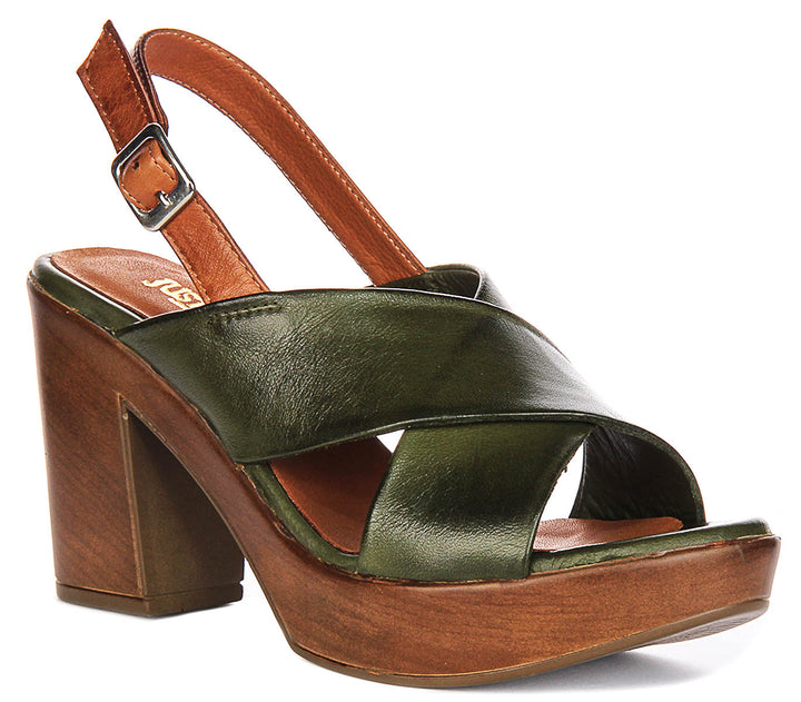 Enya Heel Sandals In Khaki Green Tan