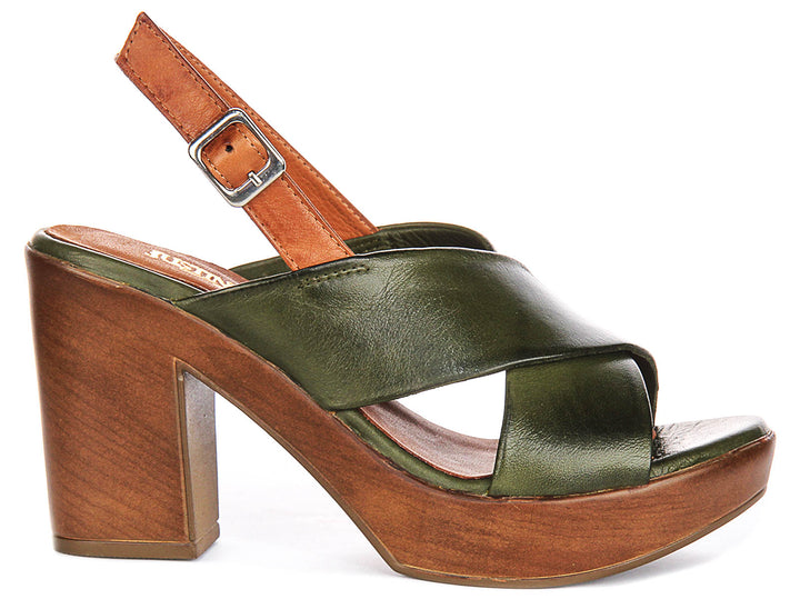 Enya Heel Sandals In Khaki Green Tan