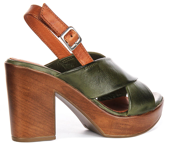 Enya Heel Sandals In Khaki Green Tan