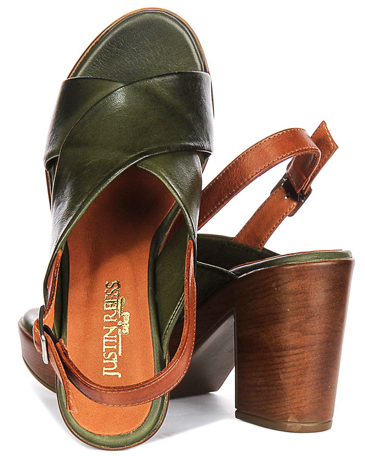 Enya Heel Sandals In Khaki Green Tan
