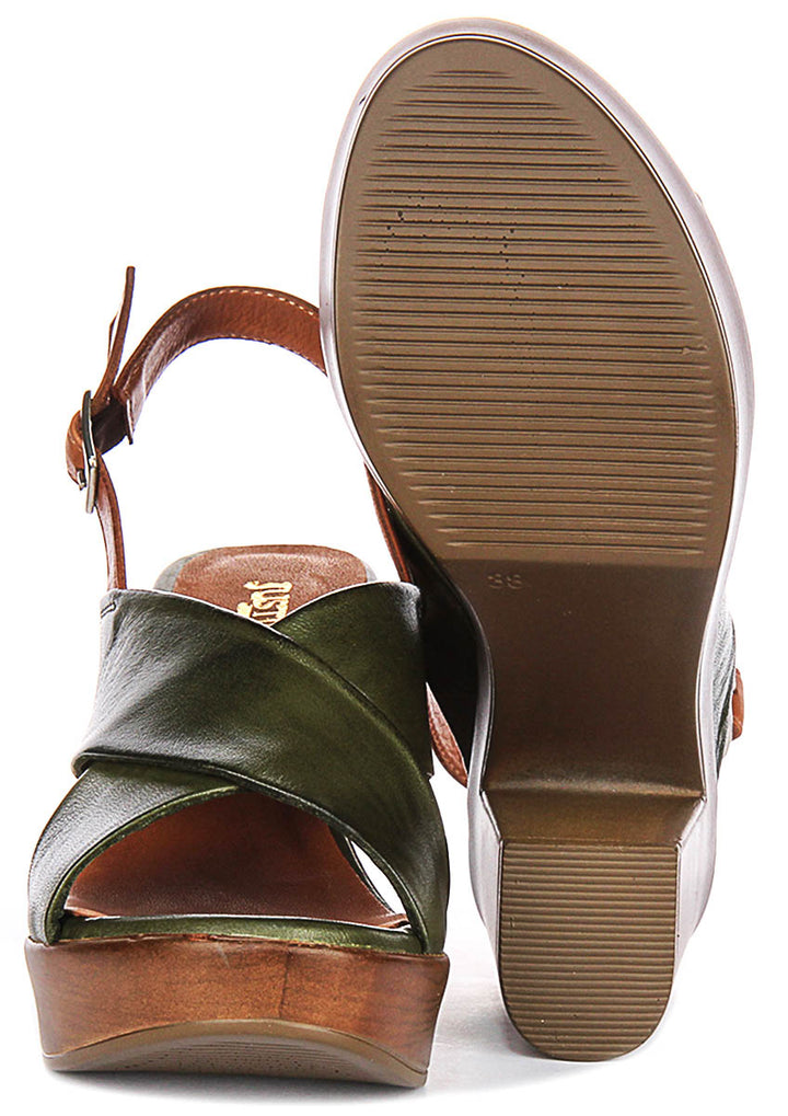 Enya Heel Sandals In Khaki Green Tan