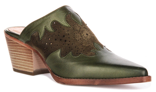 Viola Cowboy Mule Sandal In Khaki Green