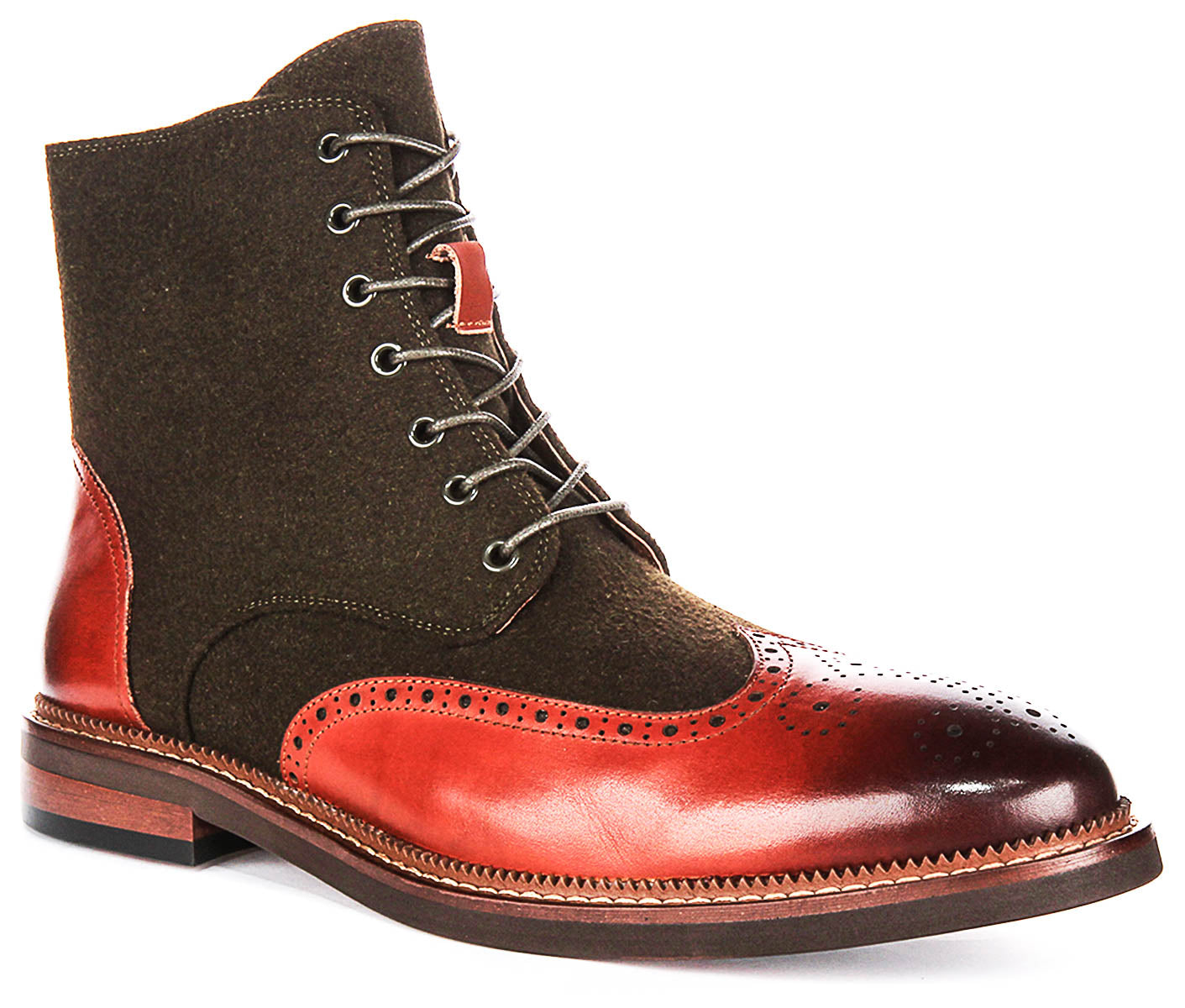 JUSTINREESS Men Lace Up Brogue Oxford Boot Brown Green – Justin Reess