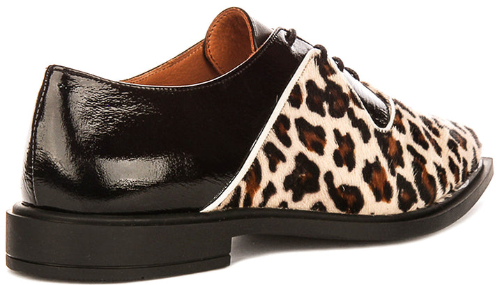 Maisie Pointed Lace up Shoes  In Black Leopard
