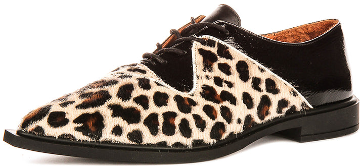 Maisie Pointed Lace up Shoes  In Black Leopard