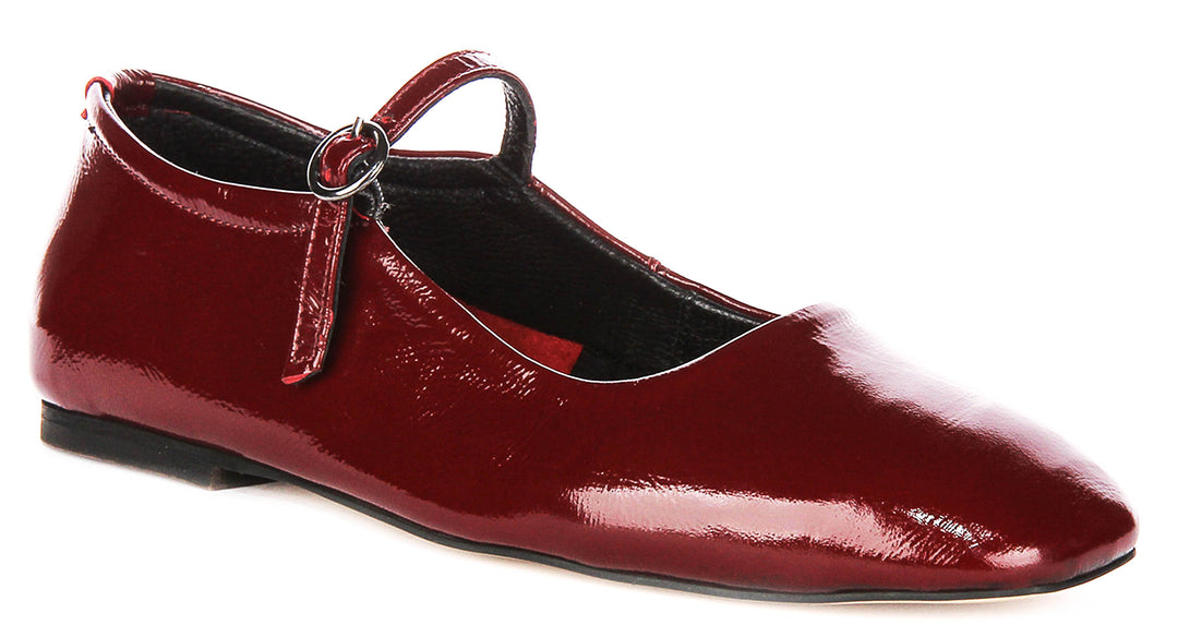 Kiera Flat Mary Jane In Maroon Patent Leather