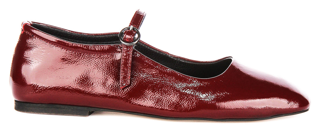 Kiera Flat Mary Jane In Maroon Patent Leather