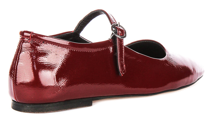 Kiera Flat Mary Jane In Maroon Patent Leather