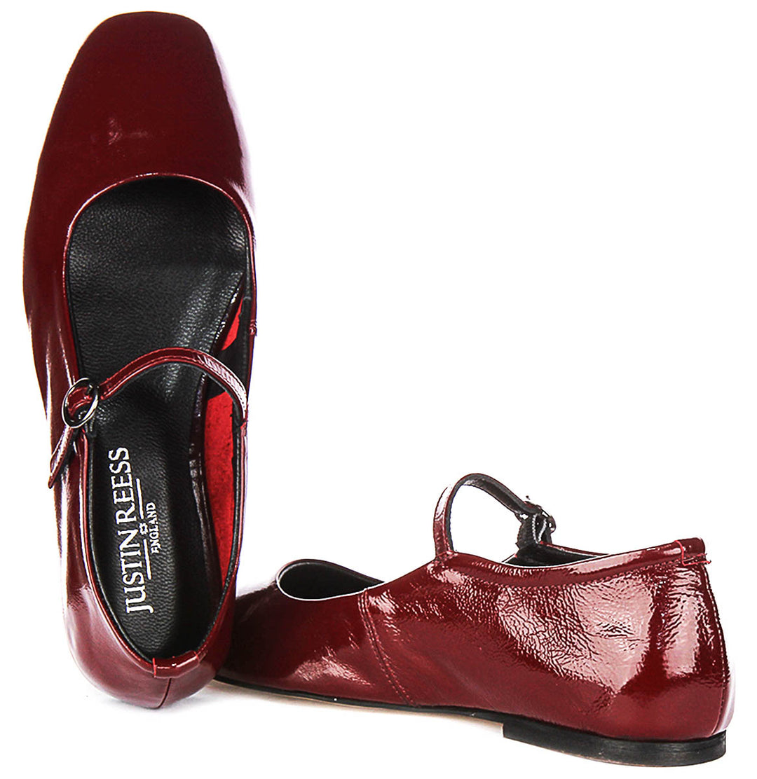 Kiera Flat Mary Jane In Maroon Patent Leather