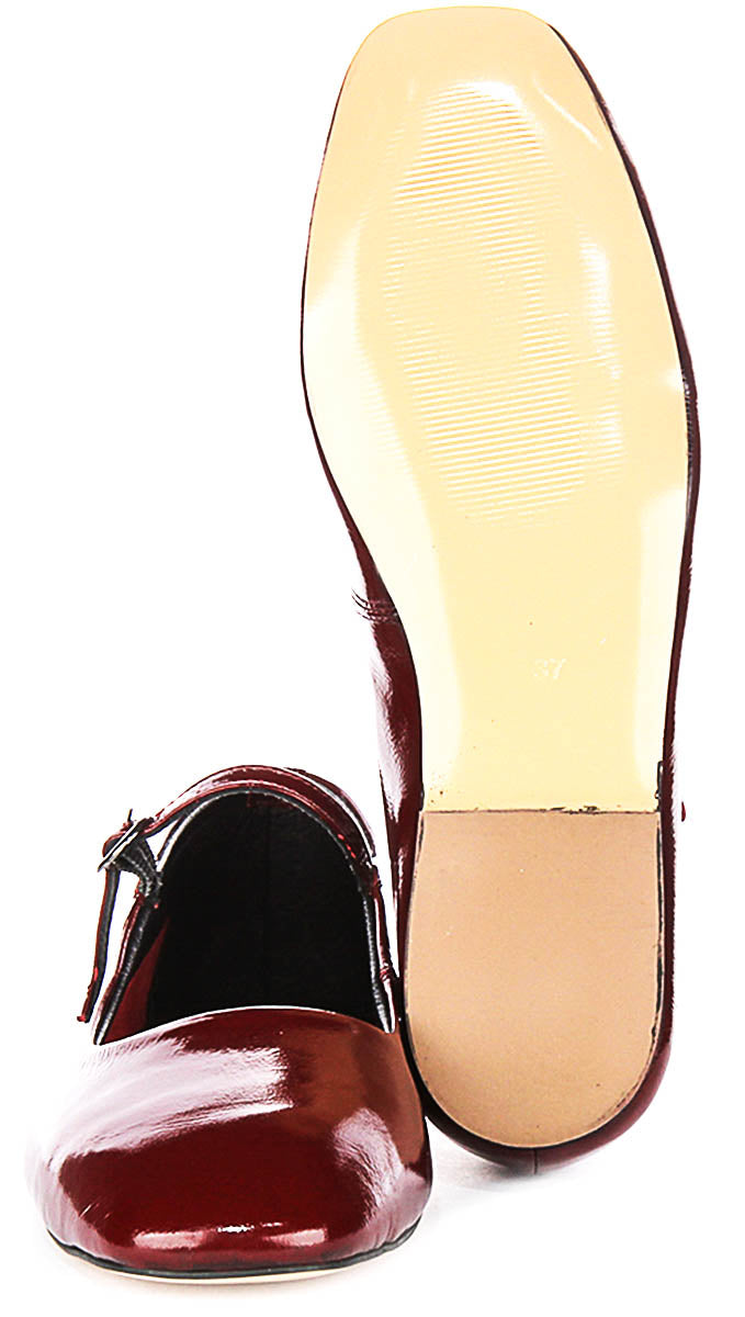 Kiera Flat Mary Jane In Maroon Patent Leather