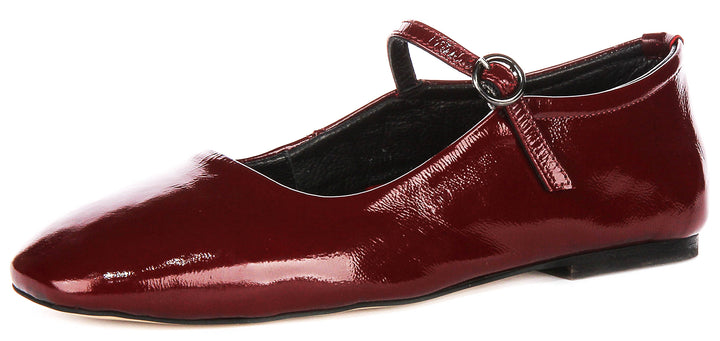 Kiera Flat Mary Jane In Maroon Patent Leather