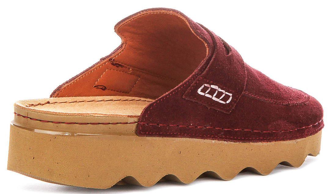 Gia In Maroon Suede Clog Sandals