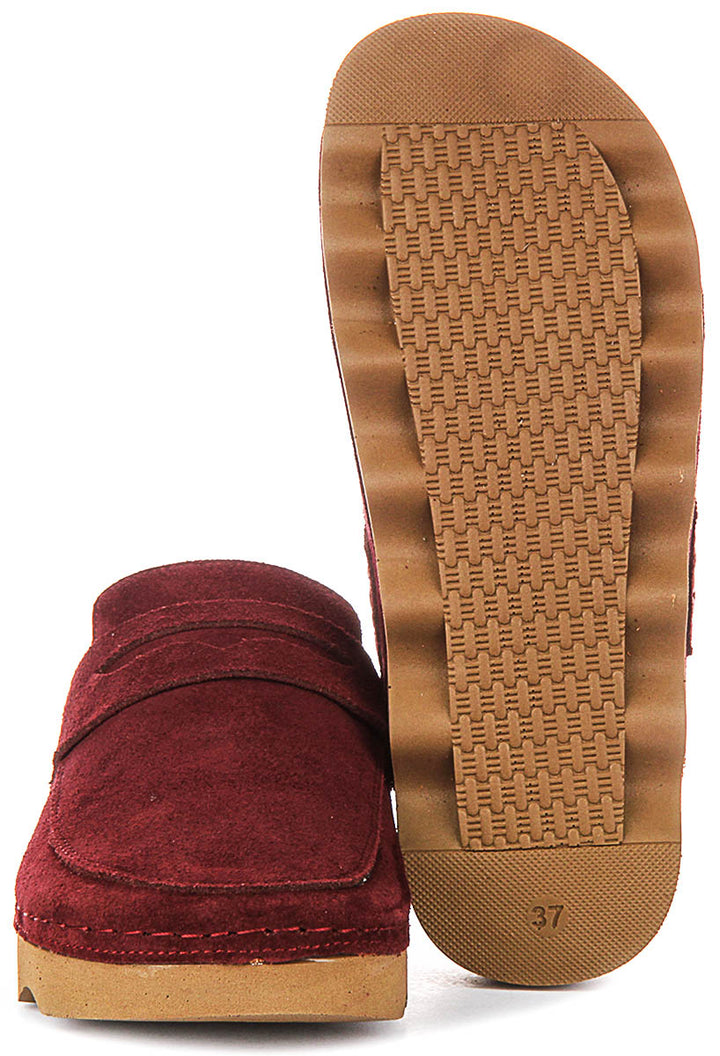 Gia In Maroon Suede Clog Sandals