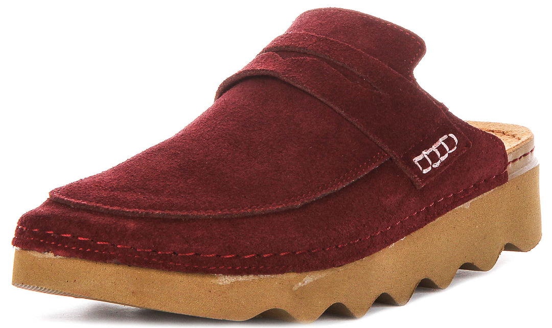 Gia In Maroon Suede Clog Sandals