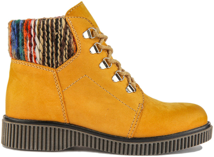 Grace Warm Lace Up Boot With Sock Collar In Mustard