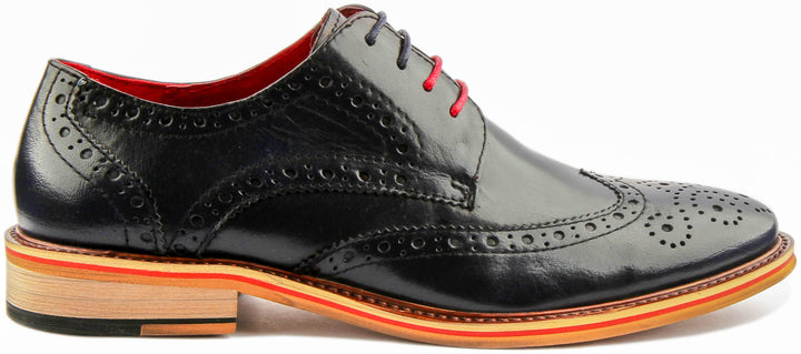 Dover Lace Up Leather Brogue Shoe In Navy