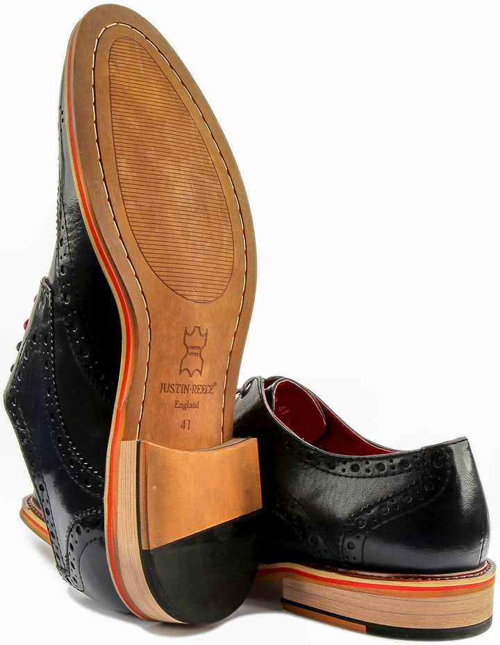 Dover Lace Up Leather Brogue Shoe In Navy