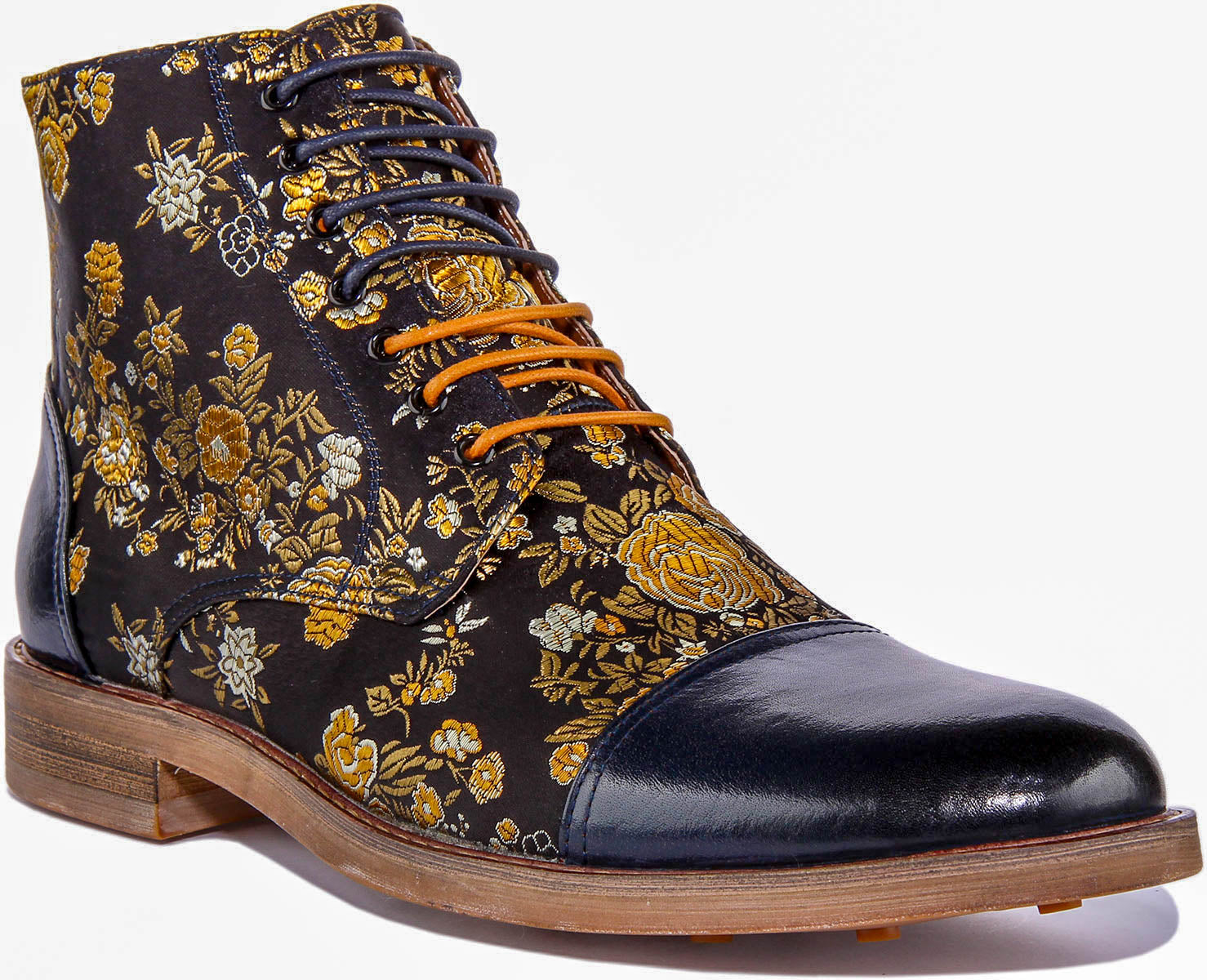 JUSTINREESS ENGLAND Adam Floral Ankle Boots Navy | Lace Up Boots ...