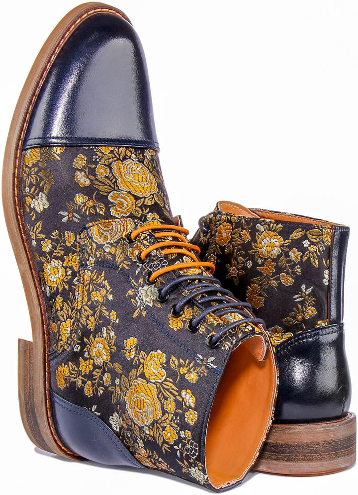Adam Floral Ankle Boots In Navy