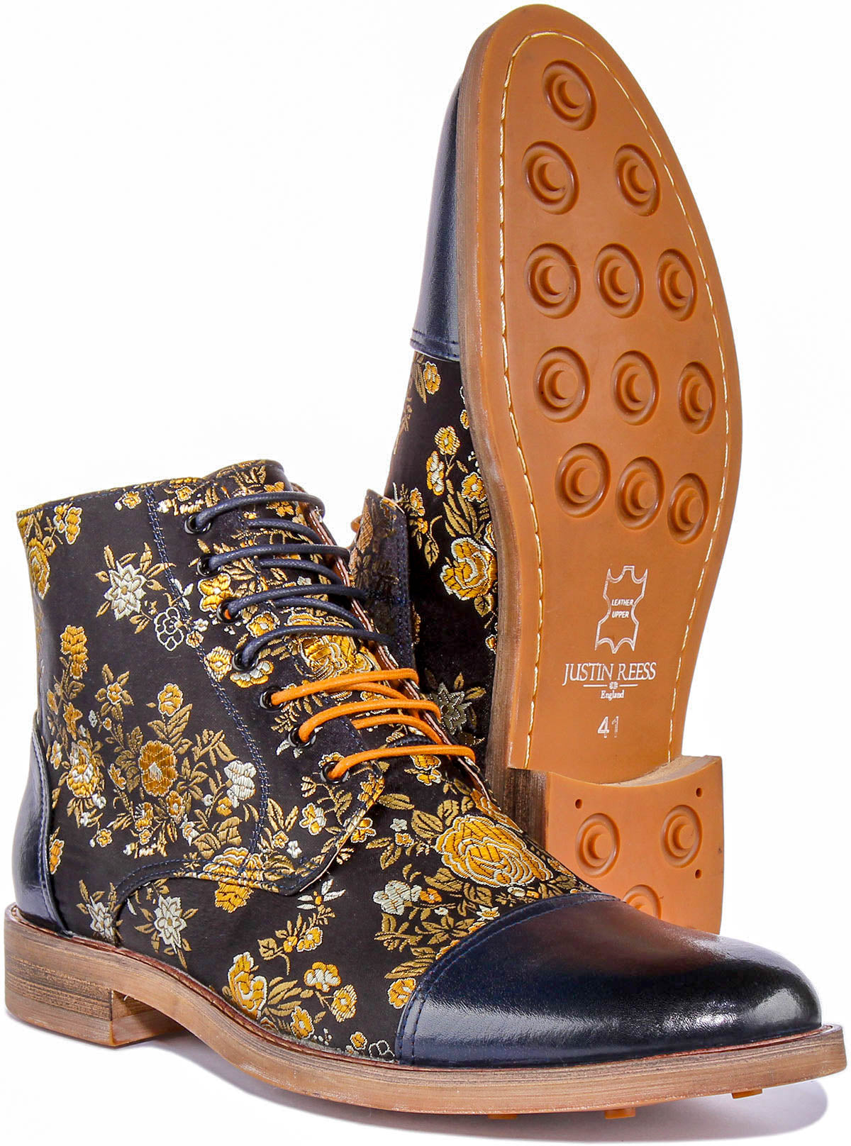 JUSTINREESS ENGLAND Adam Floral Ankle Boots Navy | Lace Up Boots ...