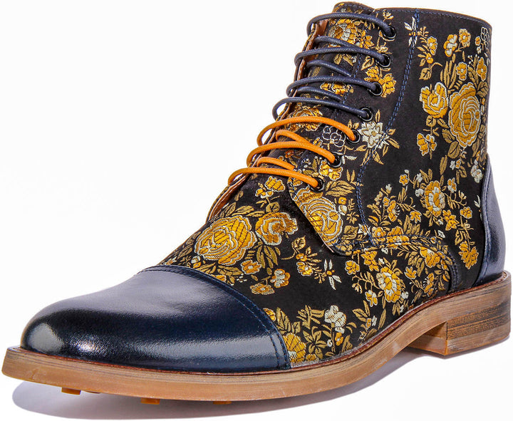 Adam Floral Ankle Boots In Navy