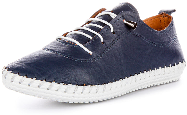 Lexi 2 Leather Plimsoll In Navy