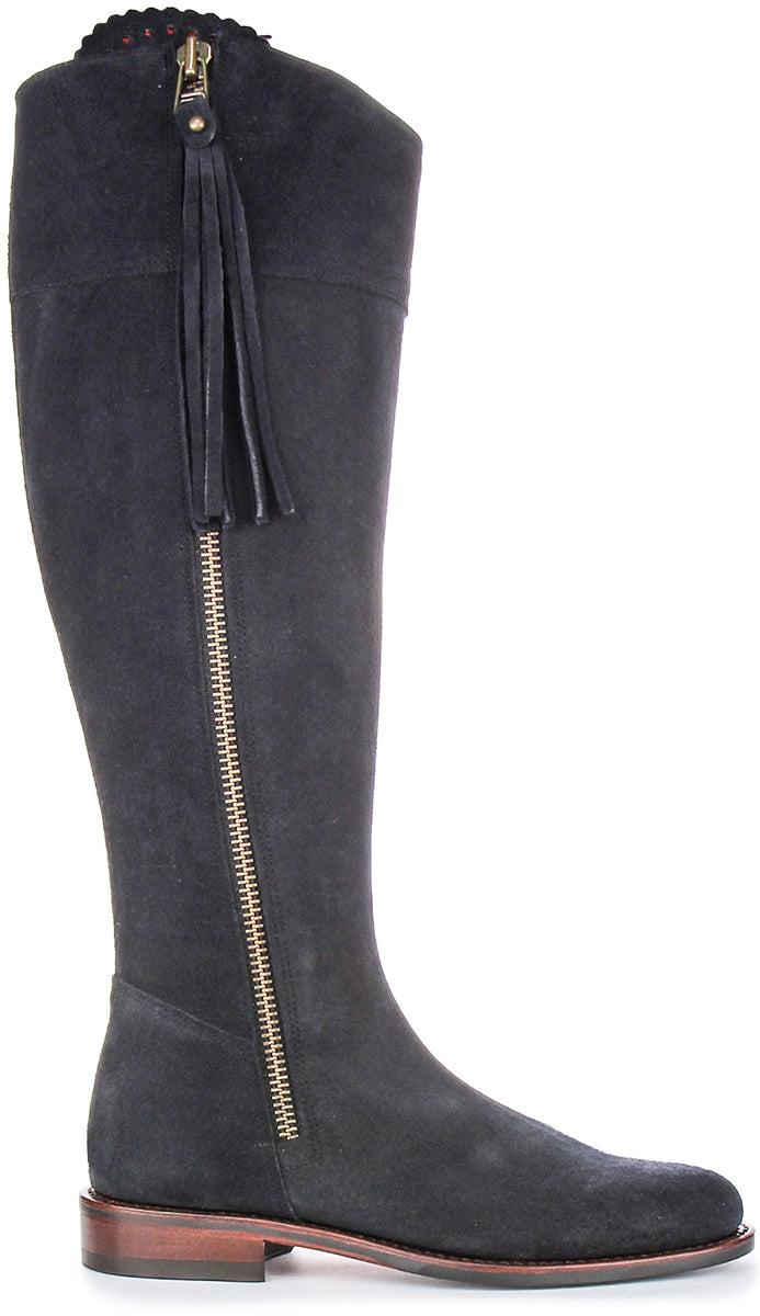 Valentina Sport Knee High Riding Boot In Navy | Wide Calf Fit