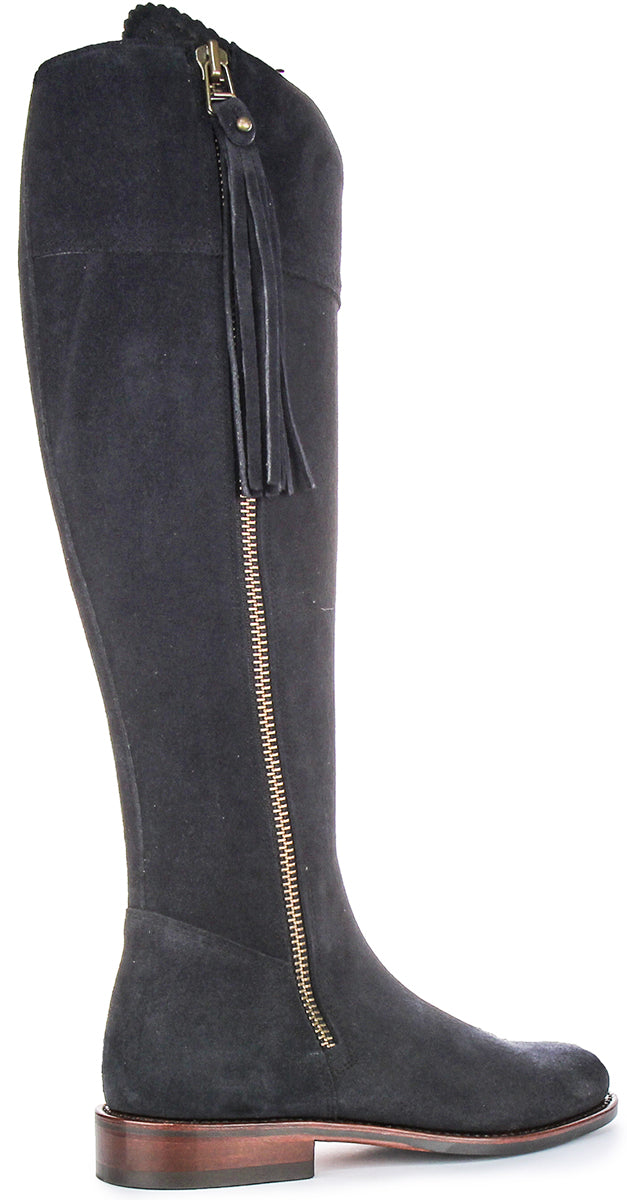 Valentina Sport Knee High Riding Boot In Navy | Wide Calf Fit