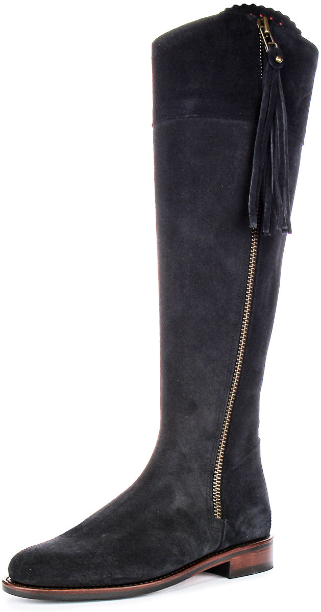 Valentina Sport Knee High Riding Boot In Navy | Wide Calf Fit