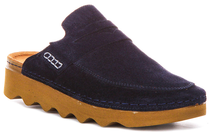 Gia In Navy Suede Clog Sandals