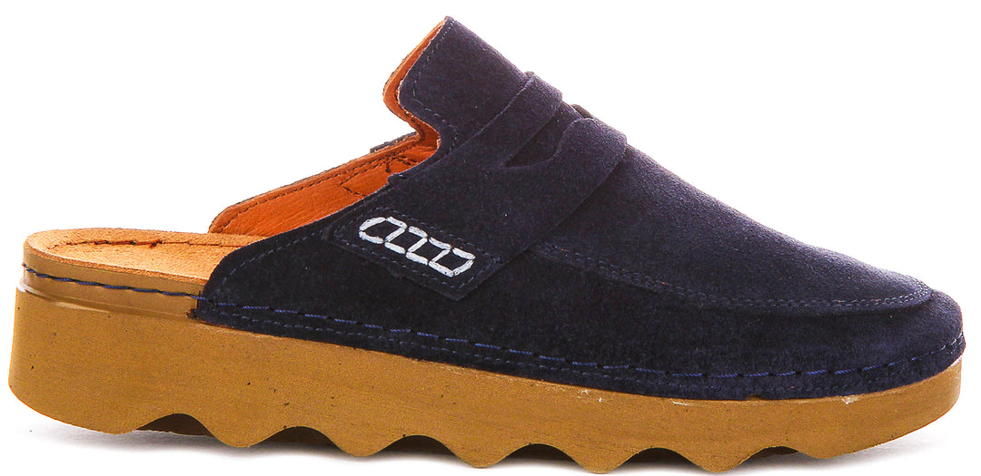 Gia In Navy Suede Clog Sandals