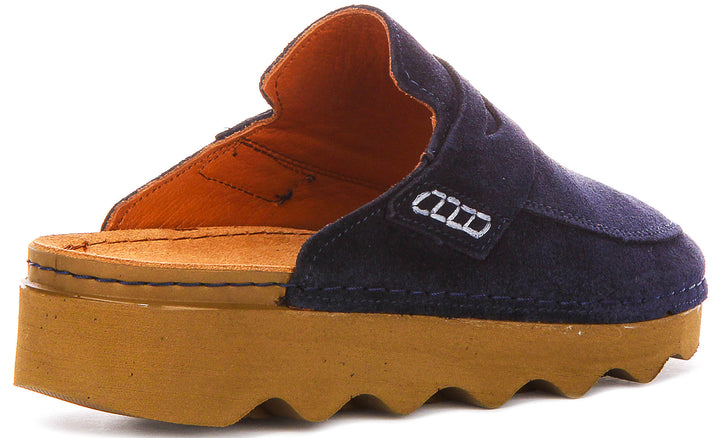 Gia In Navy Suede Clog Sandals