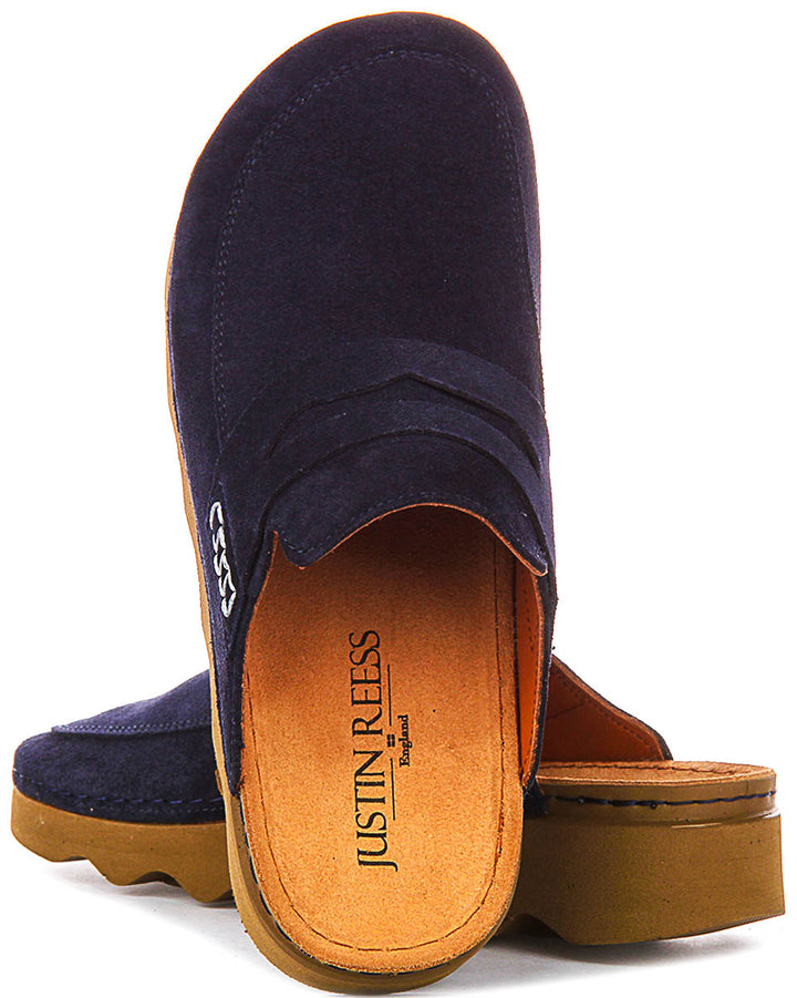 Gia In Navy Suede Clog Sandals