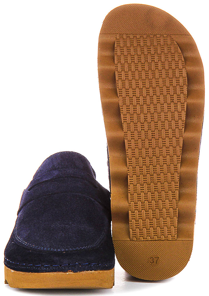 Gia In Navy Suede Clog Sandals