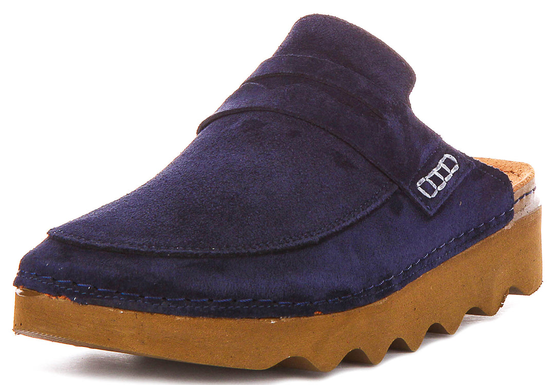 Gia In Navy Suede Clog Sandals