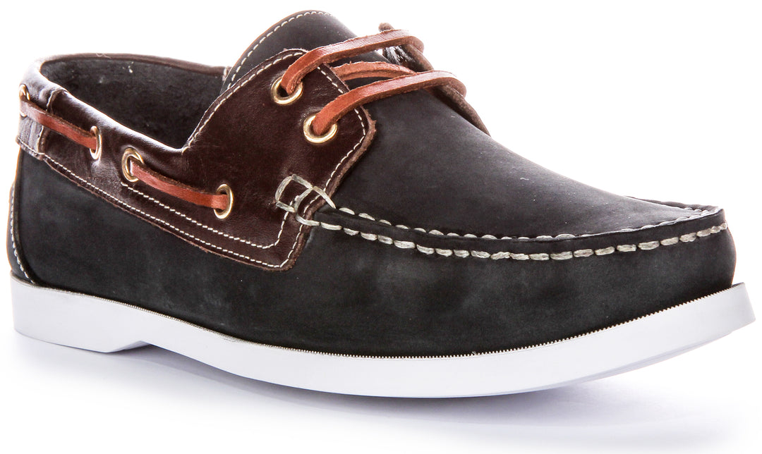 JUSTINREESS Mens Lace up Boat Shoes Soft Leather Deck Shoes