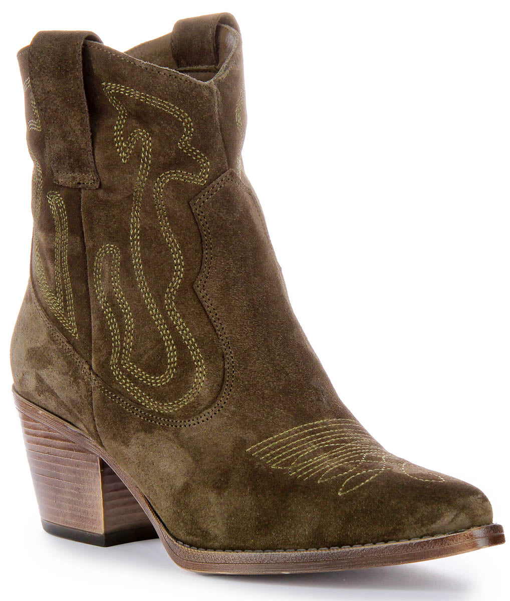 JUSTINREESS ENGLAND Nova Suede Ankle Boots In Olive | Brogue Boots ...