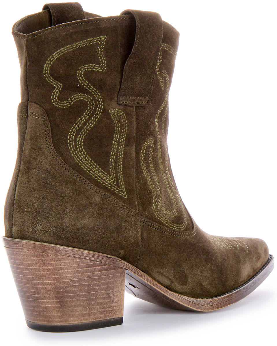 Nova Suede Ankle Boots In Olive