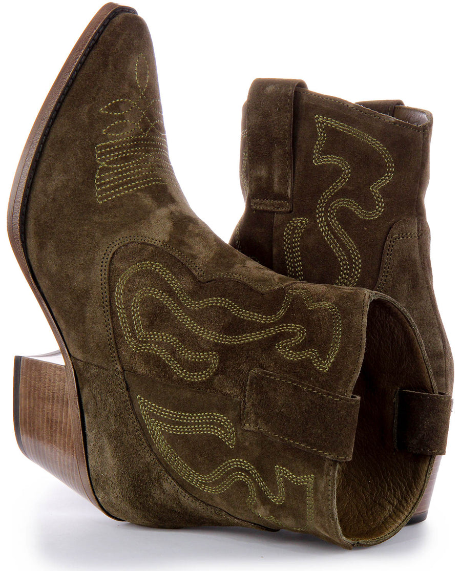 JUSTINREESS ENGLAND Nova Suede Ankle Boots In Olive | Brogue Boots ...