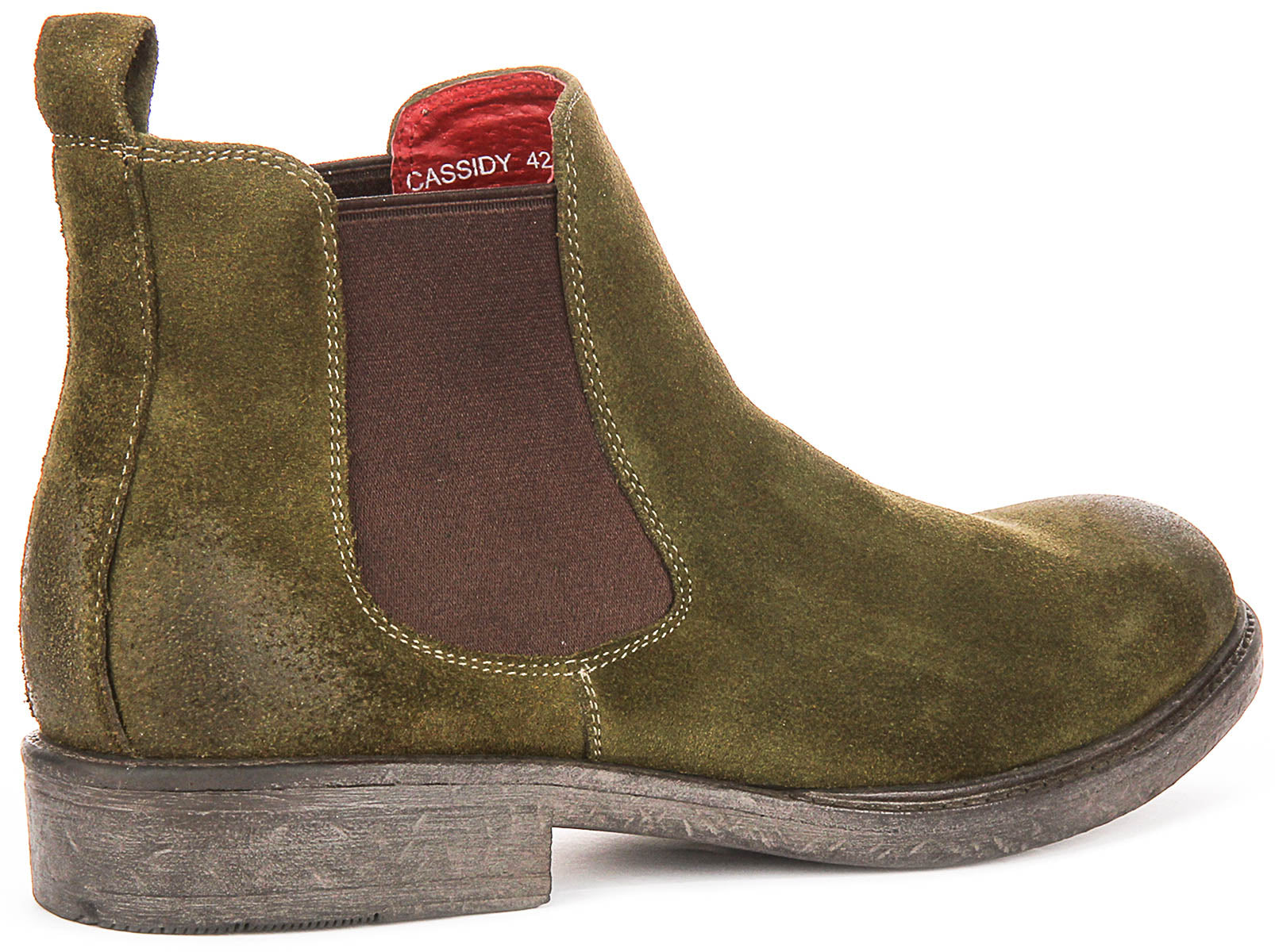 Justinreess Mens Olive Suede Slip On Chelsea Boot | Rugged Vintage ...