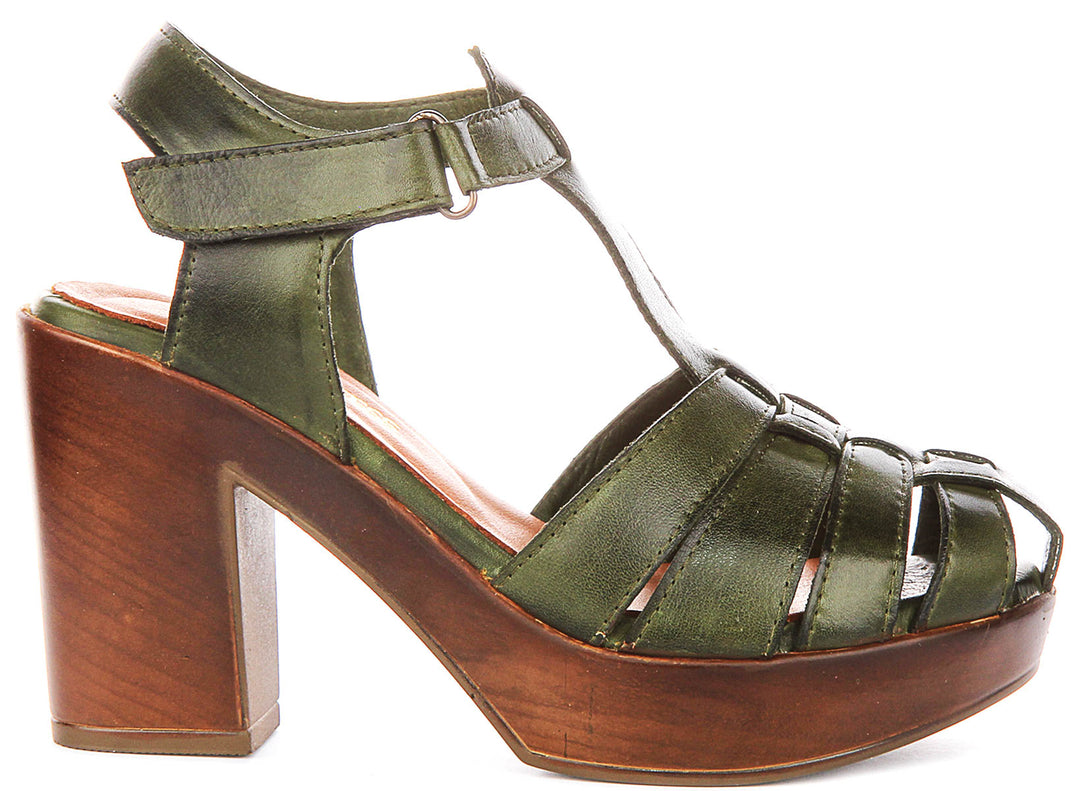 Fernanda Fishermen Block Heel Sandals In Olive