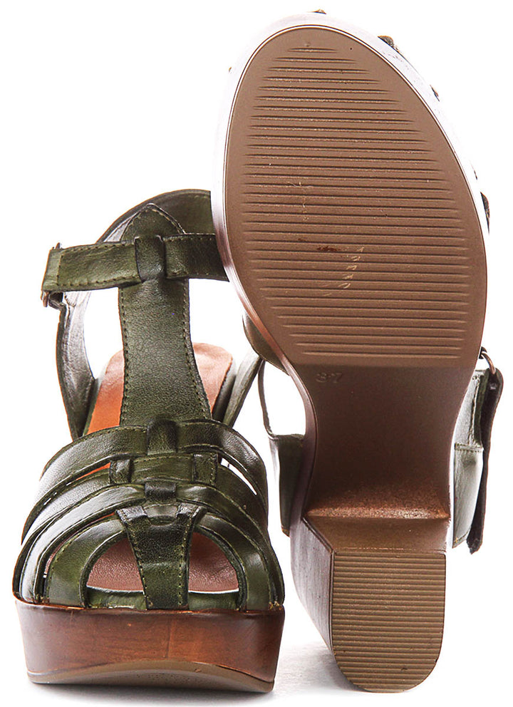 Fernanda Fishermen Block Heel Sandals In Olive