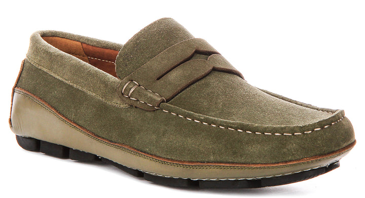 Luke Driving Shoes In Olive Suede