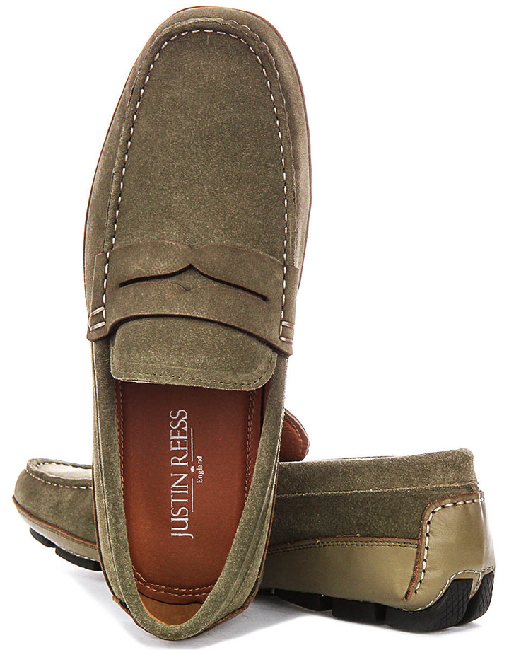 Luke Driving Shoes In Olive Suede