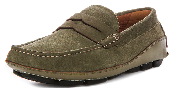 Luke Driving Shoes In Olive Suede