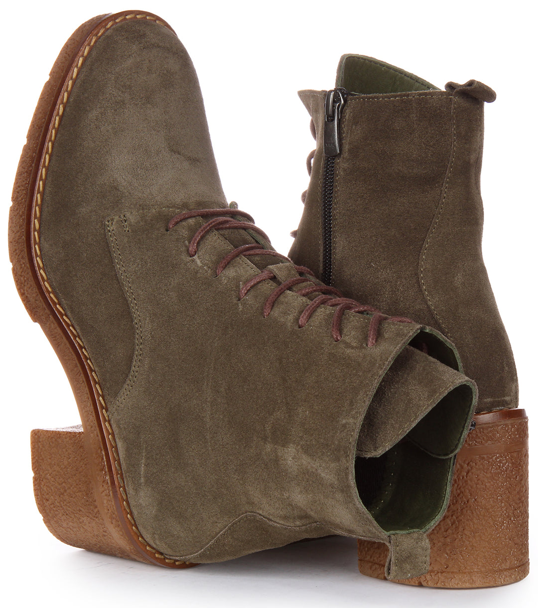 JUSTINREESS Womens Olive Suede Lace up Combat Heel Boots – Justin Reess